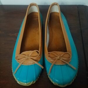 Western Chief Women's Duck Rain Flats Turquoise Brown Size 7 Cowboycore